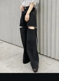 サイドベルトスリットデニムパンツ