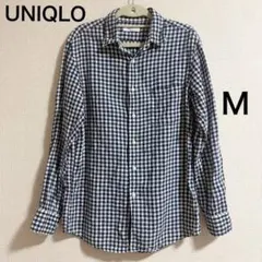 【ユニクロ】ギンガムチェックシャツ（M）ネイビー×ホワイト