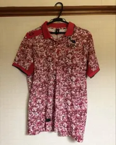 オークリースカル 半袖ポロシャツ レッド 総柄 Lサイズ
