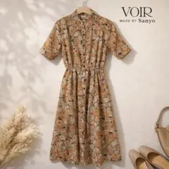 【美品】VOIR Sanyo 花柄ワンピース ロング丈 半袖 オレンジ S