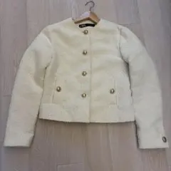 ZARA アイボリー ノーカラージャケット XS
