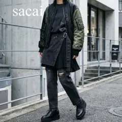 sacai サカイ ラッププリーツ ドッキングデニムパンツ 黒 1