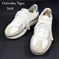 【人気】オニツカタイガー デレシティ 厚底 スニーカー 24 白×青