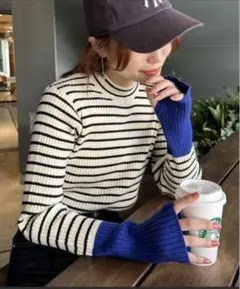 酉*ツ様 ストライプ タートルネックニット