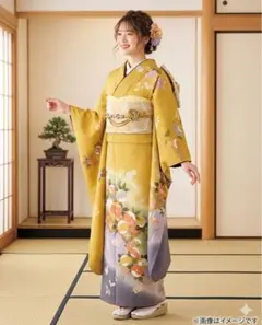 振り袖　フルセット　別誂長襦袢　山吹色　成人式　金彩加工　刺繍入り　844