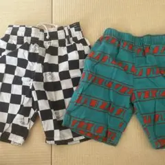 ハーフパンツ 2点セット 白黒チェック 青緑