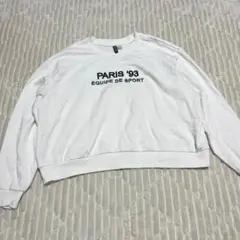 【a4042】H&M プリントトレーナー スウェット クロップド丈 白 シンプル