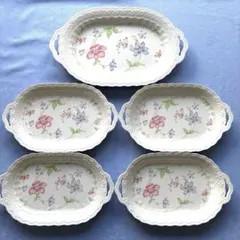 「昭和レトロ」花柄陶器製皿 5枚セット