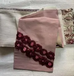 半幅帯　大人ピンク系　パッチワーク　素敵です❣️