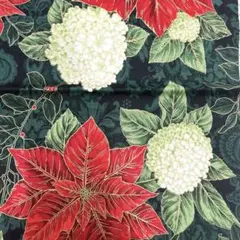 71117 ポインセチア　ゴールド　緑系　輸入生地　ロバートカフマン