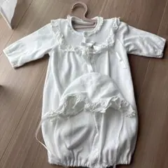 ホワイトベビードレス 50-70cm 帽子付き 日本製