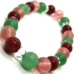 天然石ブレスレット☆チェリークォーツ　グリーンアベンチュリン　瑪瑙
