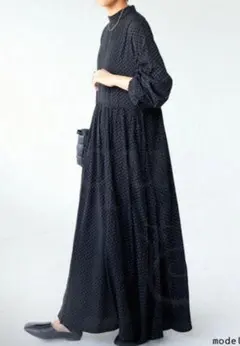 antiquaアンティカ 楽ちん上品 切替 マキシ丈 ワンピース