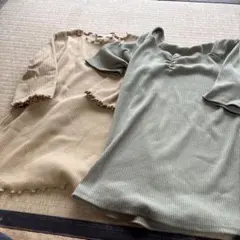 【美品】【匿名配送】メロウ 半袖 リブ カットソー グリーン