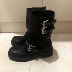 ZARA バックルフラットライダースアンクルブーツ ブラック
