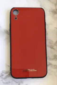 人気＆耐衝撃シンプル背面9Hガラスケース iPhoneXR レッド 赤