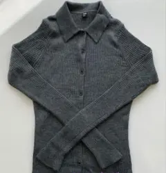 UNIQLO Lサイズ メリノリブポロカーディガン グレー 100%毛