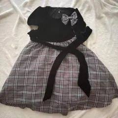 キッズ女の子　パーティードレス　ワンピース120 チェック　黒　発表会結婚式