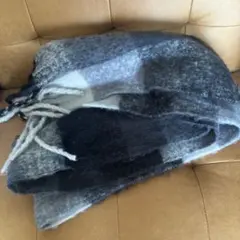 CPCM チェック柄マフラー グレー系　ふわふわ