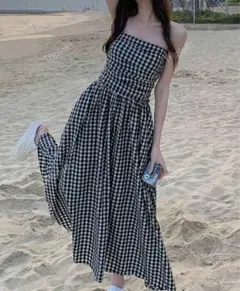 ☺︎様専用ギンガムチェック ストラップレスドレス ワンピース　 SHEIN