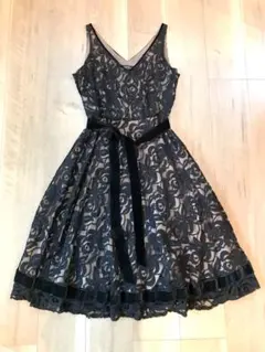 TAHARI 総レース　ベロアリボンドレス　M 黒
