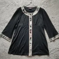 LEONARD FASHION 五分袖 トリム チュニック丈カーディガンのサムネイル
