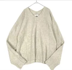 アダムエロペ ウール フォックス ニット Vネック ナチュラル フリー