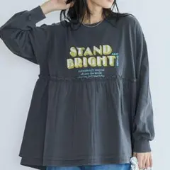 coen コーエン 布帛ドッキング ロゴプリント ロンT フリル カットソー