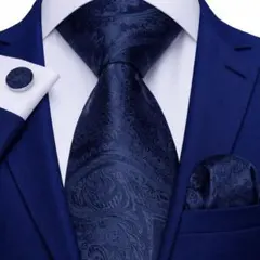 【3点セット】ネクタイペイズリーストライプ結婚式入学式卒業式ネイビーブルー青