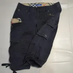 バーバリーブルーレーベル コーデュロイ カーゴ クロップドパンツ 38 紺