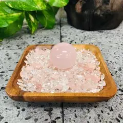 ローズクォーツ30mm アカシア角皿 さざれ浄化3点セット