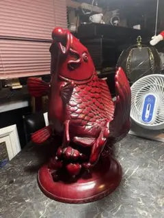 鯉の置き物、赤い鯉の置き物、中国美術 特大46センチ 木彫り ？ 樹脂？のサムネイル