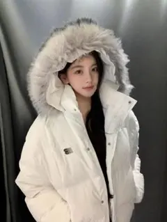 Y2K ファー付き ダウン ジャケット 白 韓国カジュアル