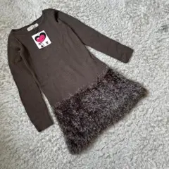 【cat call】ニットトップス ブラウン 長袖 裾フェザーデザイン リブ M
