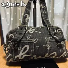 agnes b.（アニエスベー）デニムハンドバッグ、ミニボストンバッグロゴ総柄
