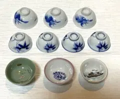 青い花柄の陶器お猪口などセット 10個255