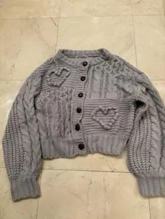 グレー ハート模様 クロップドニット