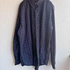 ユニクロ チェック柄 シャツ 【L】ネイビー 緑 ボタンダウンシャツ