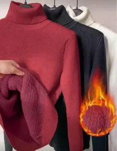 タートルネック セーター 裏起毛 ニット 赤 レッド 防寒 冬服 インナー 極暖