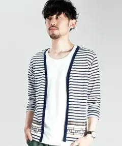 nano・universe ナノユニバース ジャガードカーディ ホワイトボーダー