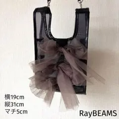 Ray BEAMS フリル付きブラックショルダーバッグ　透け感あり