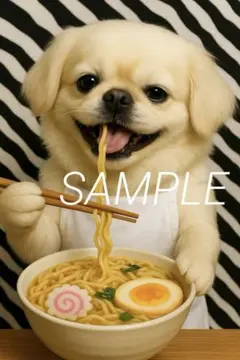 【高品質ポスターA4/ai047】犬がラーメンを食べるユニーク絵画｜インテリア