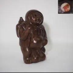 福助】商売繁盛、縁起物木彫り彫刻 高さ25cm（ 値下げです
