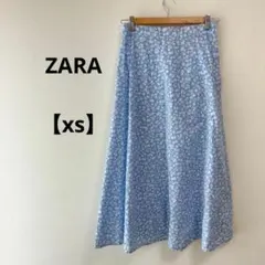 ZARA 【xs】水色 フラワープリント フレアスカート カジュアル ザラのサムネイル