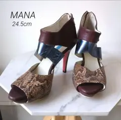 美ヒール❤MANA 日本製 オープントゥハイヒール ブラウン/バーガンディのサムネイル