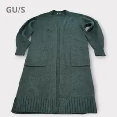 カジュアル✨GU グリーン ニット ロングカーディガン Vネックデザイン S
