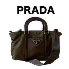PRADA 2way カーキ 三角プレート ミニハンドバッグ ショルダーバッグ