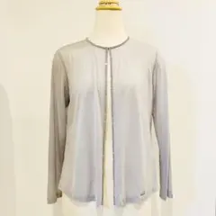 【LEONARD】極美品 カンカン素材 ビジュー シースルーカーディガン 灰 Lのサムネイル