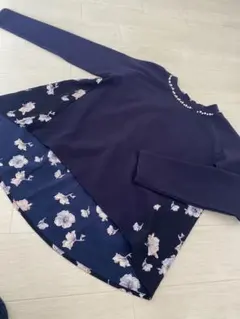 HEALTHY KAREN M ネイビー　花柄　トップス　長袖　M