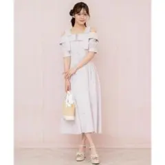 リボンショルダーチューリップフレアワンピース ウィルセレクション